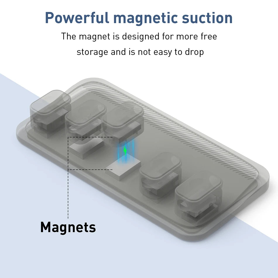 Car mounted magnetic cable management, silicone cable clamp, desktop multi-purpose wire holder, 5 clips for lighting USB C micro