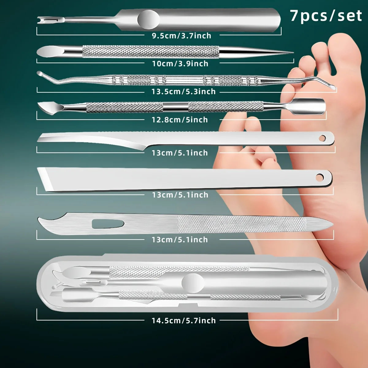 7-Piece Professional Stainless Steel Pedicure Tool Set with Travel Case